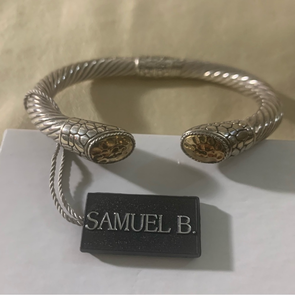 Samuel B. Sterling Silver Cable & 18K Hammered Gold Bangle Bracelet